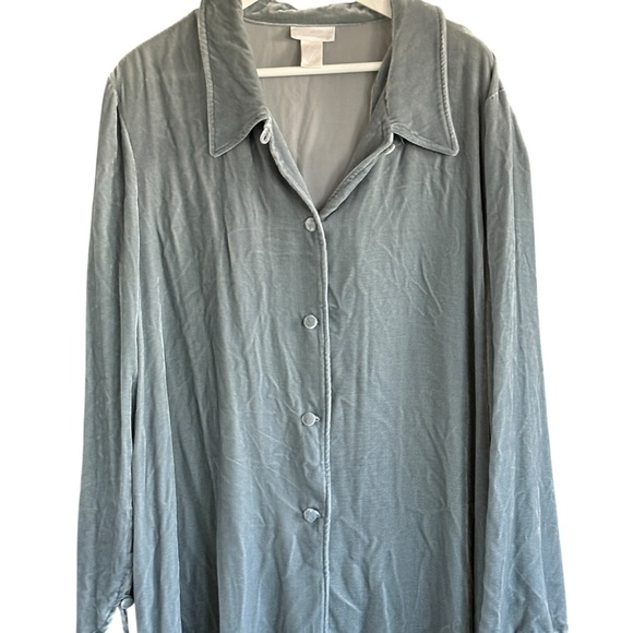 Soft Surroundings Soft Teal Button Down Shirt Tunic Velvet Silk Blend Size 2X - Picture 3 of 9